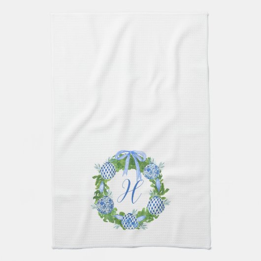 Chinoiserie Wreath Christmas Monogram Geschirrtuch (Vertikal)