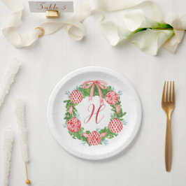 Chinoiserie Wreath Christmas Monogram Pappteller