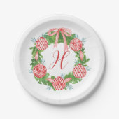 Chinoiserie Wreath Christmas Monogram Pappteller (Vorderseite)