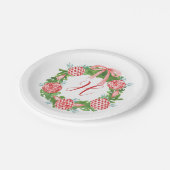 Chinoiserie Wreath Christmas Monogram Pappteller (Schrägansicht)