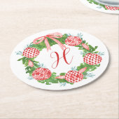 Chinoiserie Wreath Christmas Monogram Runder Pappuntersetzer (Angewinkelt)