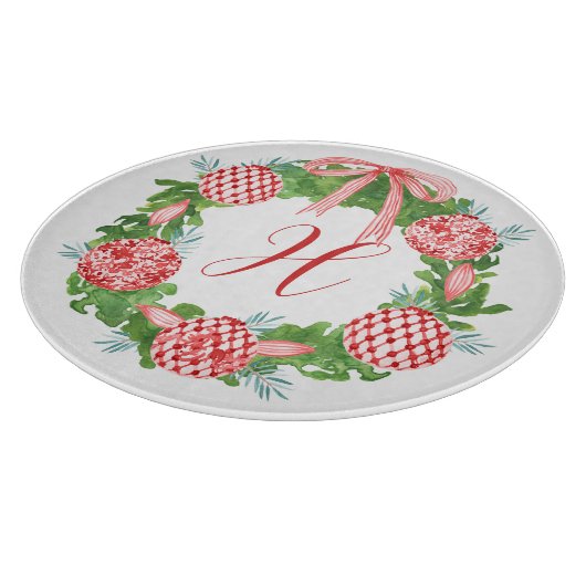 Chinoiserie Wreath Christmas Monogram Schneidebrett (Ecke)