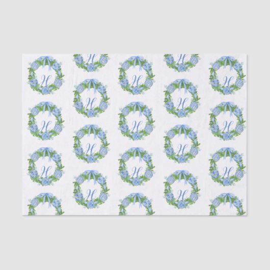 Chinoiserie Wreath Christmas Monogram Seidenpapier (Vorderseite)