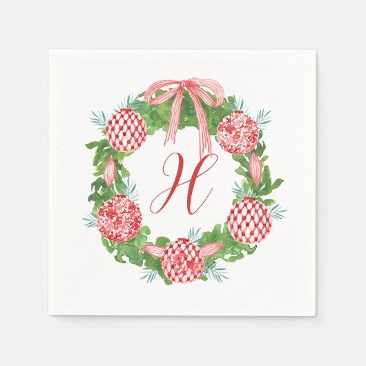 Chinoiserie Wreath Christmas Monogram Serviette (Vorderseite)
