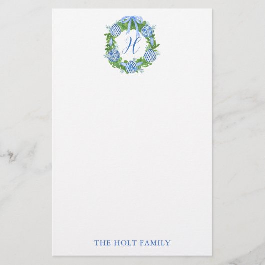 Chinoiserie Wreath Monogram Briefpapier (Vorderseite)