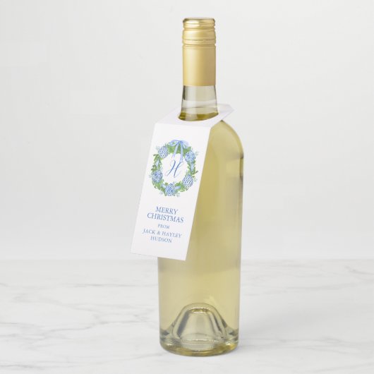 Chinoiserie Wreath Monogram Flaschenanhänger (Angewinkelt)