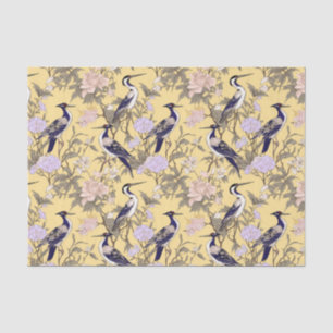 Chinoiserie Yellow Floral Egret Seidenpapier