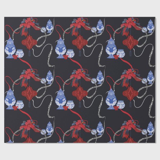 Chinoiserie Zebra & Ribbons Geschenkpapier (Flach)