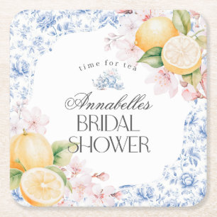 Chinoiserie-Zitronen-Teeparty-Brautjungfernparty-D Rechteckiger Pappuntersetzer