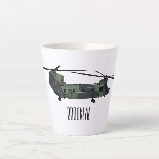Chinook Heerhubschrauber Cartoon Illustration Milchtasse (Vorderseite)
