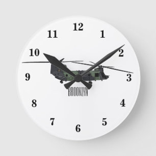 Chinook Heerhubschrauber Cartoon Illustration Runde Wanduhr