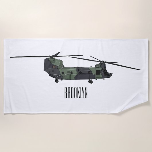 Chinook Heerhubschrauber Cartoon Illustration Strandtuch (Vorderseite)