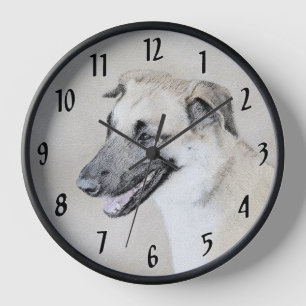 Chinook (Hubschrauber-Ohren) Malerei - Hunde-Kunst Uhr