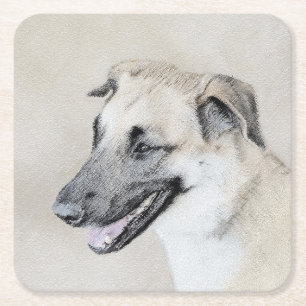 Chinook (Hubschrauberohren) Malerei - Hundekunst Rechteckiger Pappuntersetzer