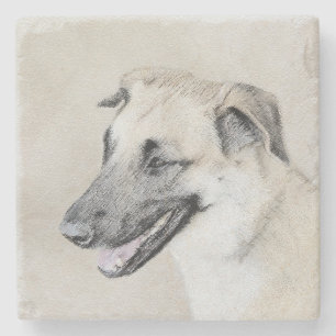 Chinook (Hubschrauberohren) Malerei - Hundekunst Steinuntersetzer
