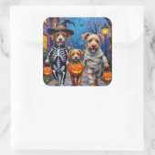 Chinook Hunde Trick-or-Treating Halloween-Kostüm Quadratischer Aufkleber (Tasche)