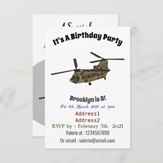 Chinook-Illustration für Militärhubschrauber Einladung (Vorne/Hinten)