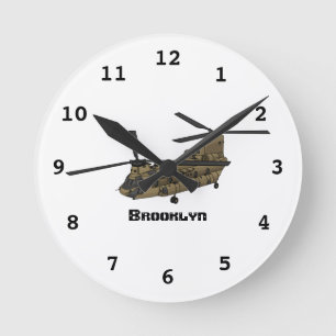 Chinook military helicopter illustration runde wanduhr