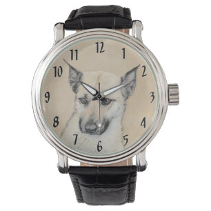 Chinook (Ohrspitze) Malerei - Original Hundkunst Armbanduhr