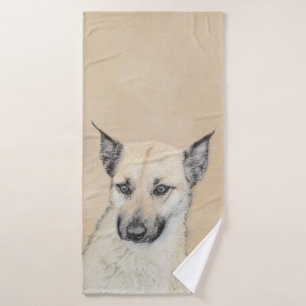 Chinook (Ohrspitze) Malerei - Original Hundkunst Badhandtuch Set