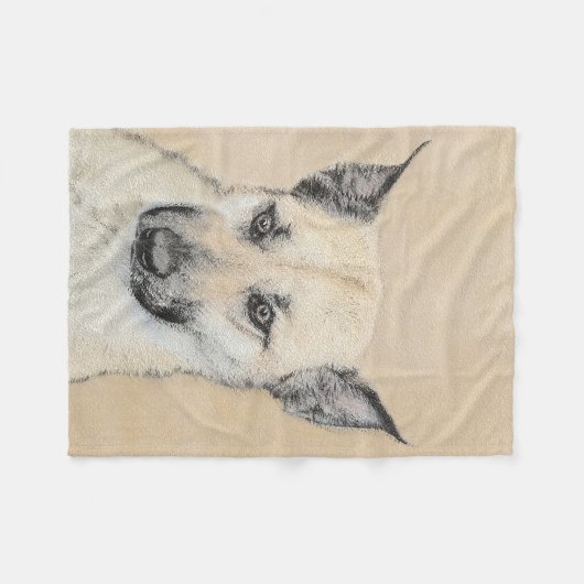 Chinook (Ohrspitze) Malerei - Original Hundkunst Fleecedecke (Vorderseite (Horizontal))