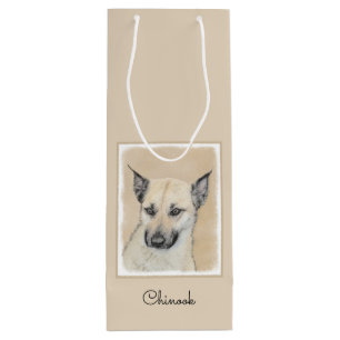 Chinook (Ohrspitze) Malerei - Original Hundkunst Geschenktüte Für Weinflaschen