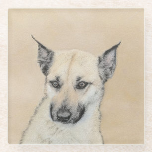 Chinook (Ohrspitze) Malerei - Original Hundkunst Glasuntersetzer