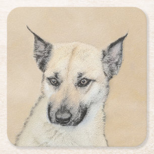 Chinook (Ohrspitze) Malerei - Original Hundkunst Rechteckiger Pappuntersetzer