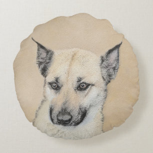 Chinook (Ohrspitze) Malerei - Original Hundkunst Rundes Kissen