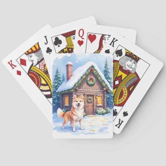Chinook Rustic Blockhütte Weihnachtskunst Spielkarten (Rückseite)