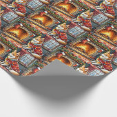 Chinook Sitting by Fireplace with Christmas Lights Geschenkpapier (Ecke)