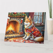 Chinook Sitting by Fireplace with Christmas Lights Karte (Vorderseite)