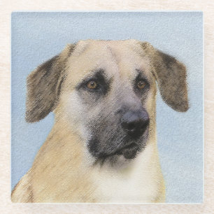 Chinook (Tropfohren) Gemälde - Original Hundkunst Glasuntersetzer