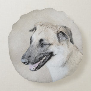 Chinook (Tropfohren) Gemälde - Original Hundkunst Rundes Kissen