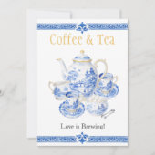 Chinosierie blue Coffee & Tea Love is Brewing Sign Einladung (Vorderseite)