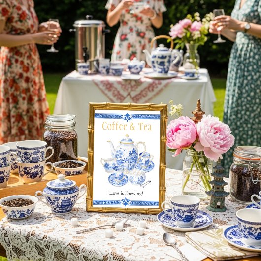 Chinosierie blue Coffee & Tea Love is Brewing Sign Einladung