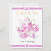 Chinosierie Pink Coffee & Tea Love is Brewing Sign Einladung (Vorderseite)