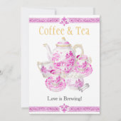 Chinosierie Pink Coffee & Tea Love is Brewing Sign Einladung (Rückseite)