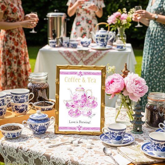 Chinosierie Pink Coffee & Tea Love is Brewing Sign Einladung