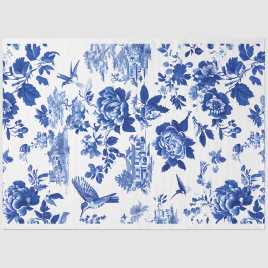 Chintz Chinoiserie Flow Blue Decoupage Papier. Seidenpapier (Vorderseite)