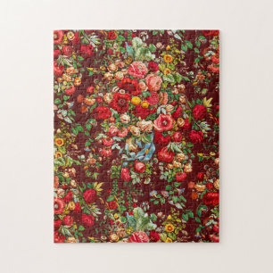 Chintz-Muster Rosa-Gelbe Blüten Vintag Puzzle