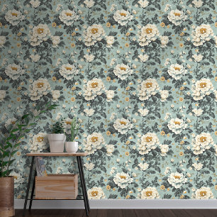 Chintz Style White Roses über Blue Floral Tapete