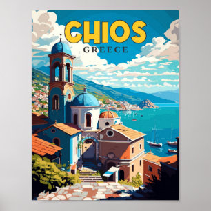 Chios Greece Vintage Reise Illustration Poster