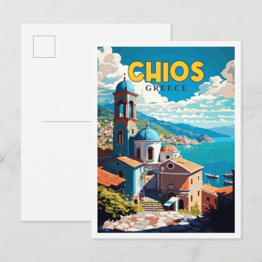 Chios Greece Vintage Reise Illustration Postkarte (Vorne/Hinten)