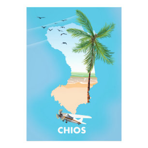 Chios Griechenland illustrierte Karte. Fotodruck