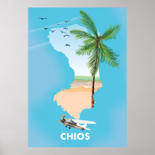 Chios Griechenland illustrierte Karte. Poster