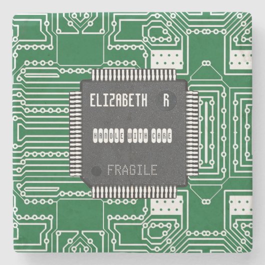 Chip auf Leiterplatte mit Ihrem Namen Steinuntersetzer (Vorderseite)