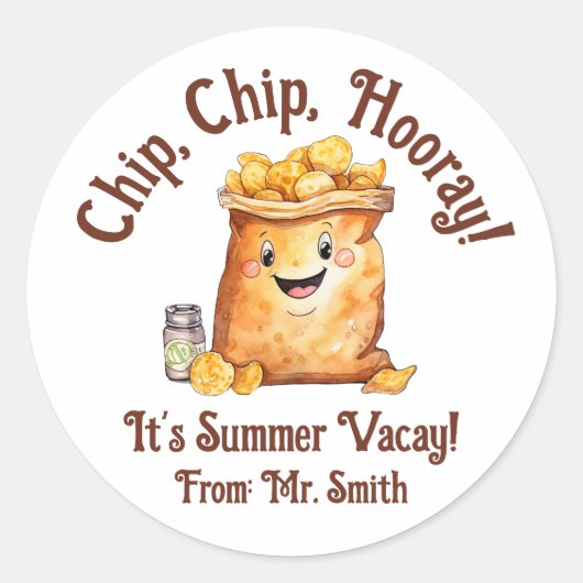 Chip, Chip, Hooray! Kartoffelchips, Sommerurlaub Runder Aufkleber (Vorderseite)