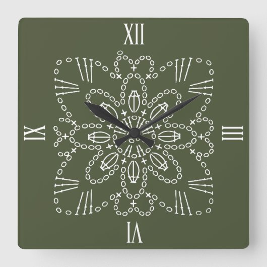Chip Green Crochet Chart Square Wall Uhr (Vorderseite)