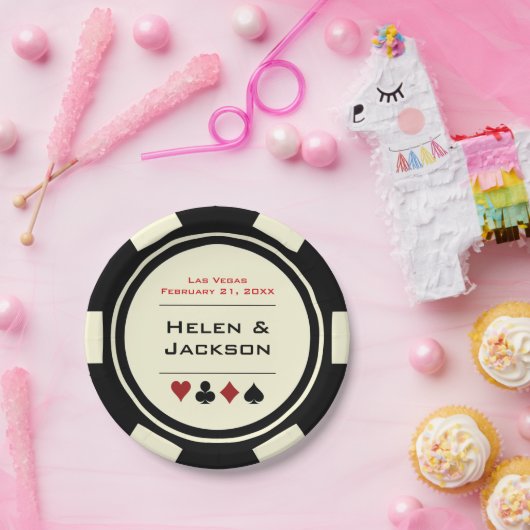 Chip Las Vegas Themed "Schwarzer Poker" Pappteller (Party)